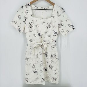 Club Monaco Square Neckline Dainty Floral Mini Dress Size 2 Linen Blend